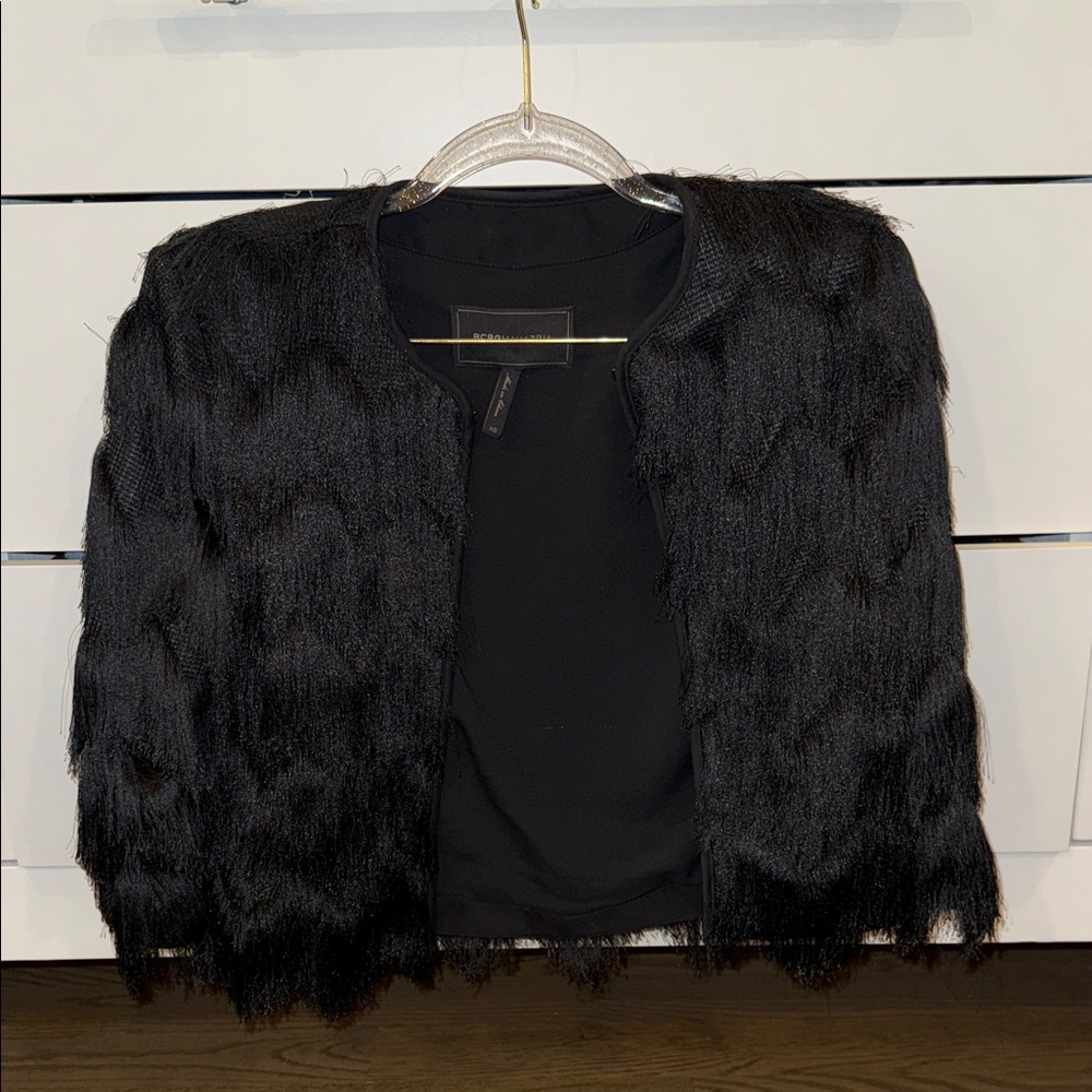 BCBGMaxAzria Black Faux Fur Jacket